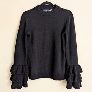 Karl Lagerfeld Paris Black Tiered Ruffle Sleeve Women's Sweater Size XS